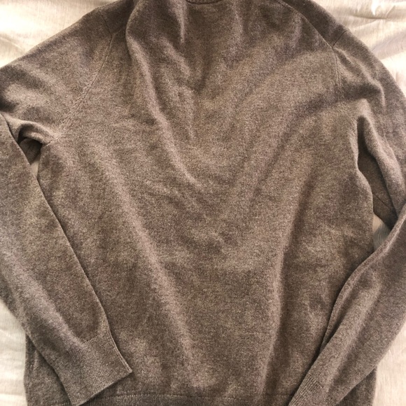 Buttoned down zip cashmere mock neck sweater pockets brown NWOT - Picture 3 of 7